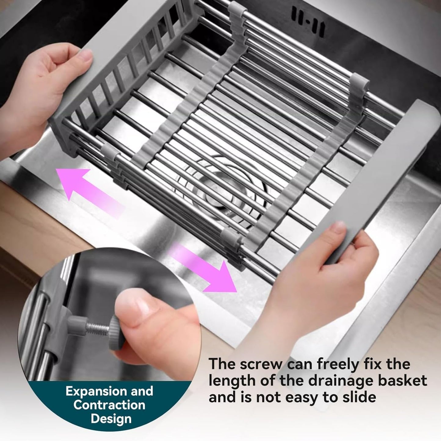 Space-Saving Kitchen Solution: Stainless Steel Drain Basket Over-The-Sink Dish Drying Rack - Adjustable and Convenient