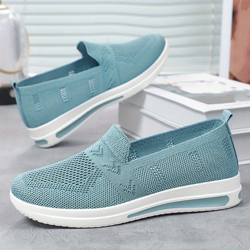 Women's lightweight, breathable flat shoes with air cushion support and slip-on design in solid colors. Stylish and comfortable for spring and autumn.