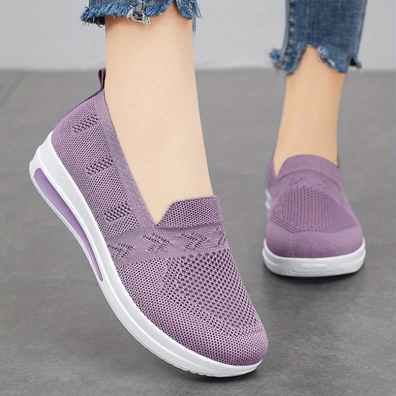 Women's lightweight, breathable flat shoes with air cushion support and slip-on design in solid colors. Stylish and comfortable for spring and autumn.