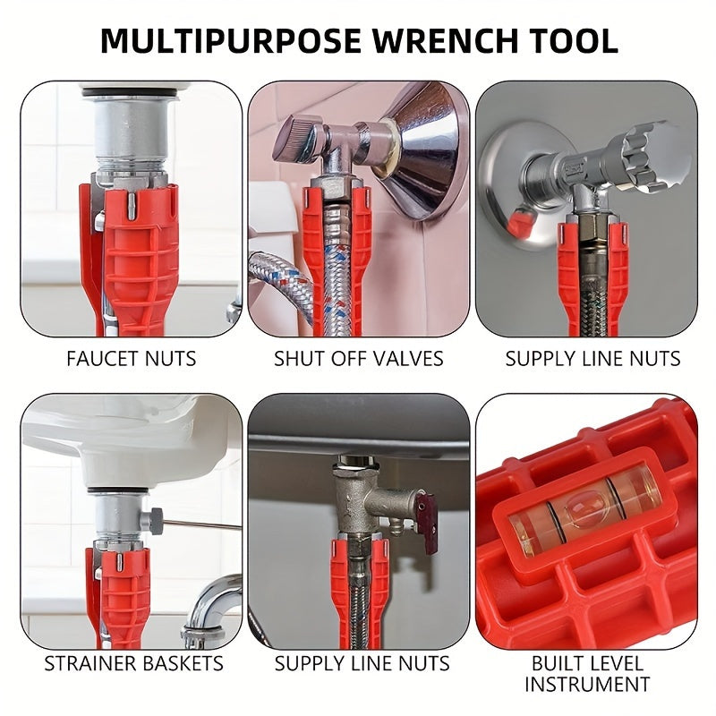 Sink wrench for home plumbing repairs and installations, with non-slip grip and durable plastic, can be used on faucets, basins, and valves.