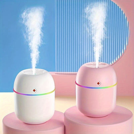 USB-powered aromatherapy humidifier with night light - ideal for bedroom, office, and car ambiance.