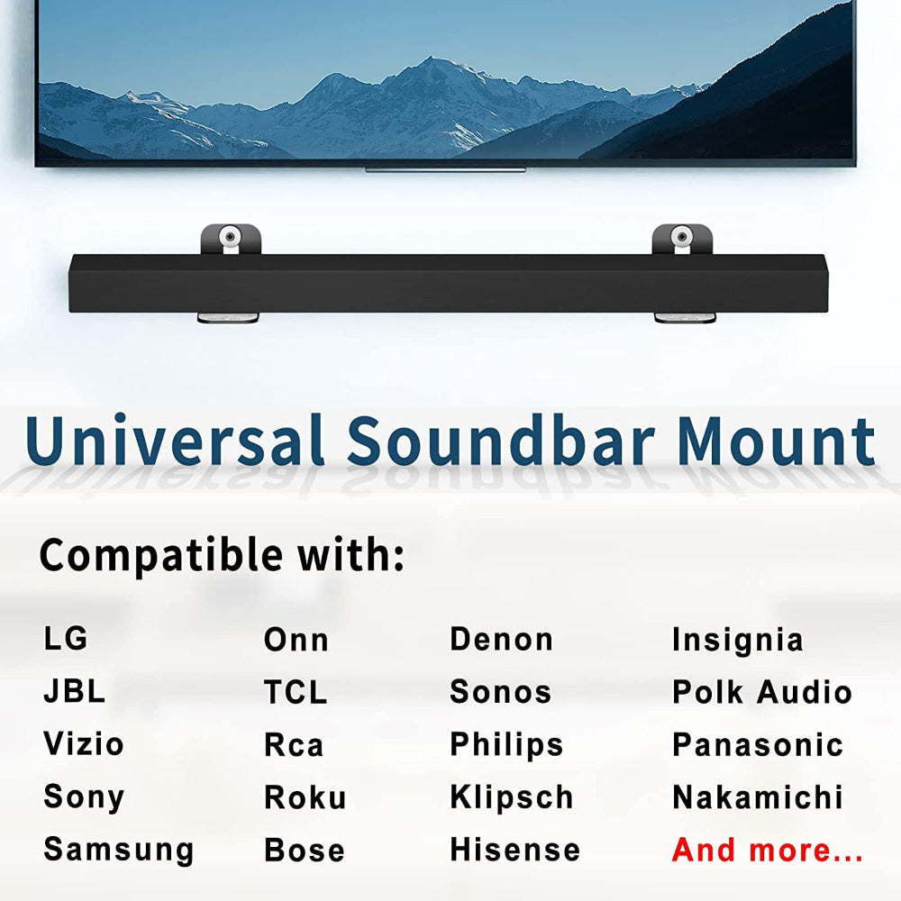 Wall mount kit for soundbars compatible with JBL, Samsung, Sony, Bose, Vizio, and TCL.