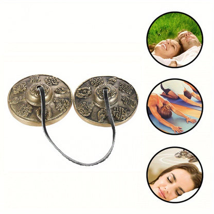 6.6cm Tibetan Tingsha Cymbals with Eight Auspicious Symbols,ideal for Yoga and Healing.