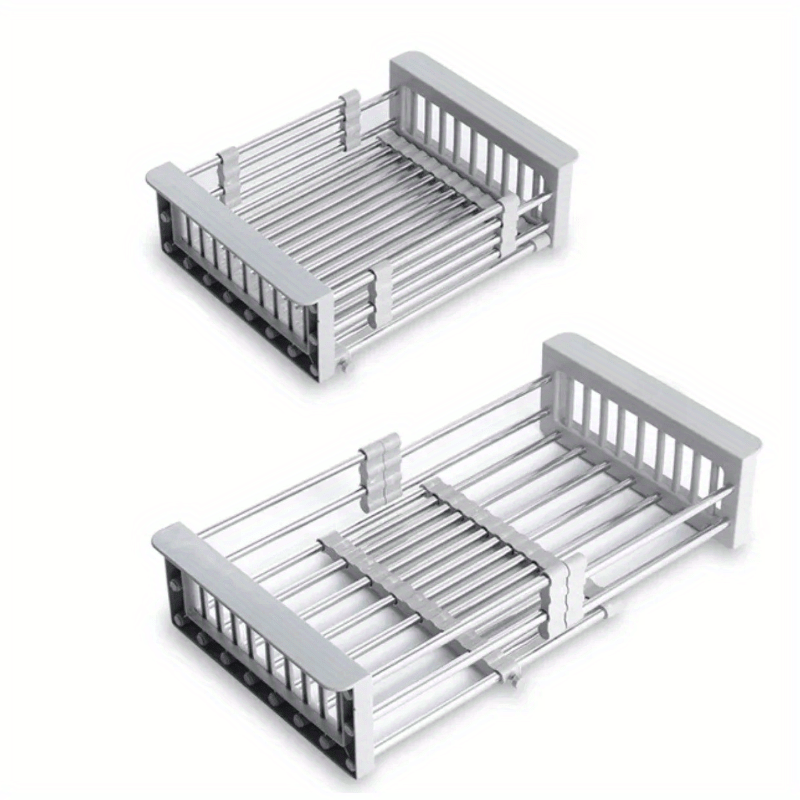 Space-Saving Kitchen Solution: Stainless Steel Drain Basket Over-The-Sink Dish Drying Rack - Adjustable and Convenient