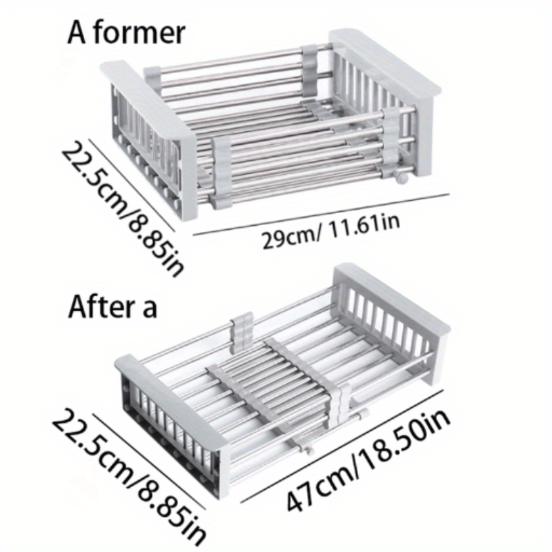 Space-Saving Kitchen Solution: Stainless Steel Drain Basket Over-The-Sink Dish Drying Rack - Adjustable and Convenient