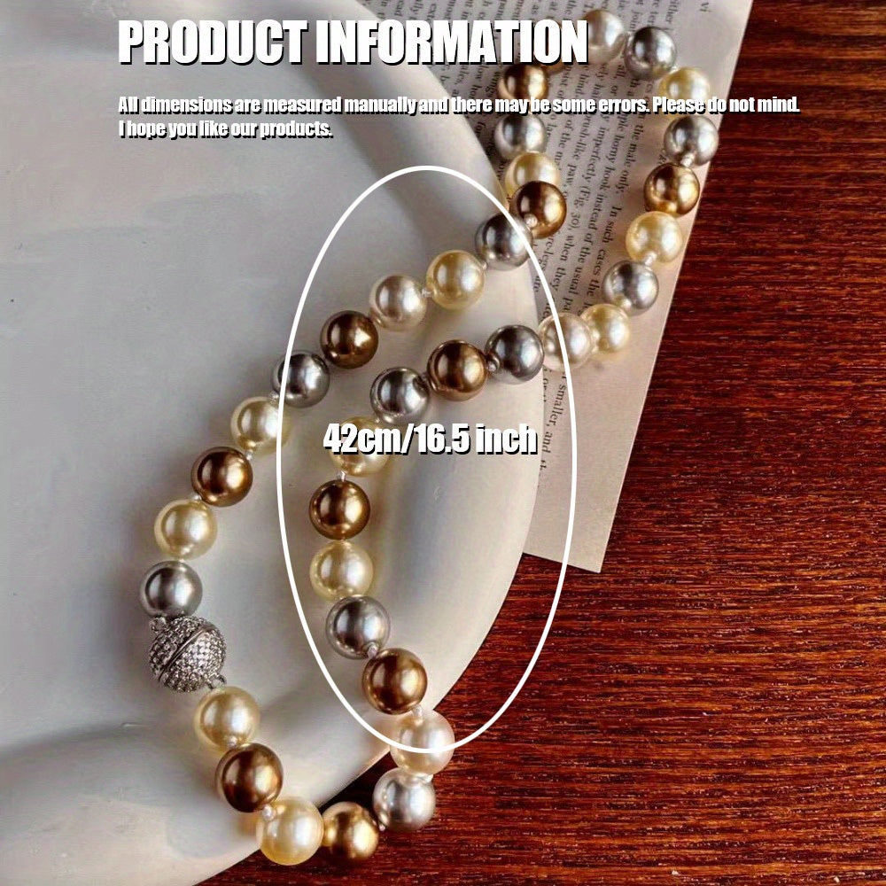 1-piece, large particle 10mm imitation pearl necklace in Maillard light brown warm color. This sweater chain is perfect for autumn and winter, and can be worn daily, for travel, parties, and as a gift.