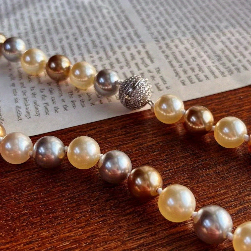 1-piece, large particle 10mm imitation pearl necklace in Maillard light brown warm color. This sweater chain is perfect for autumn and winter, and can be worn daily, for travel, parties, and as a gift.