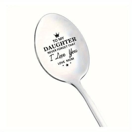 Personalized engraved metal coffee spoons with love message - perfect gift for daughters, families, and friends for special occasions, holidays, or as a present for Lovers' Day.