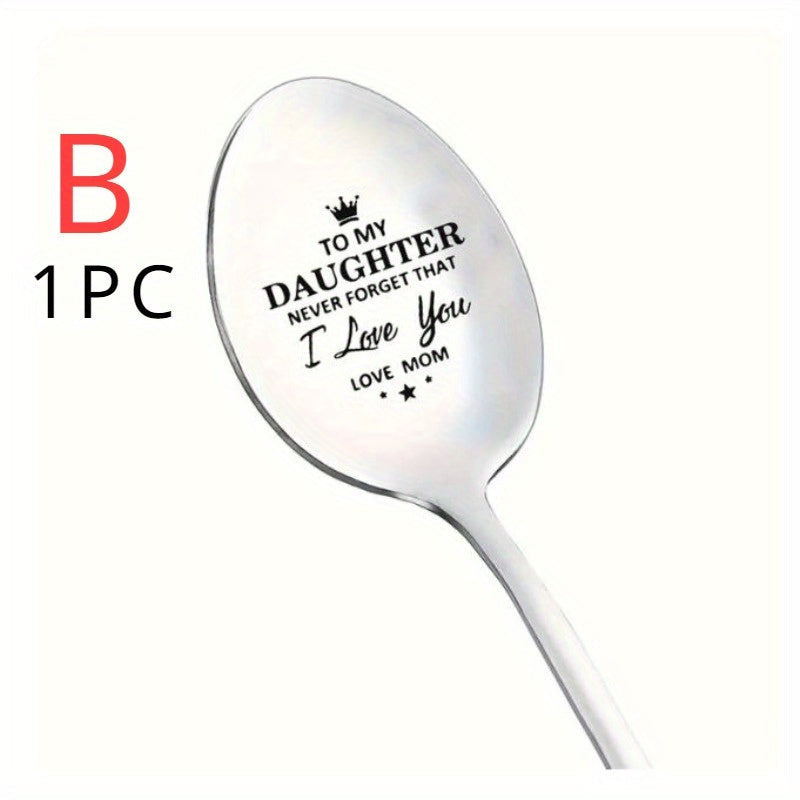 Personalized engraved metal coffee spoons with love message - perfect gift for daughters, families, and friends for special occasions, holidays, or as a present for Lovers' Day.