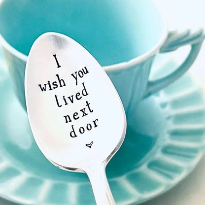 Personalized engraved metal coffee spoons with love message - perfect gift for daughters, families, and friends for special occasions, holidays, or as a present for Lovers' Day.