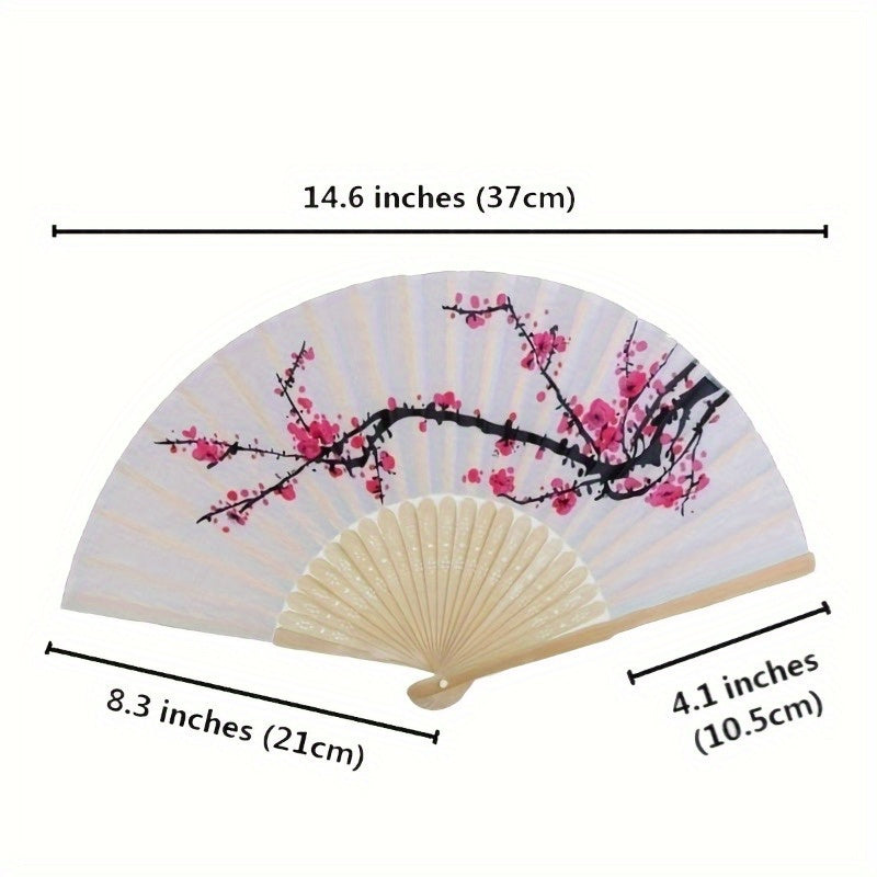 Set of 10 Elegant Cherry Blossom Silk Fabric Folding Fans - Japanese-Inspired Hand Fans Perfect for Weddings and Parties