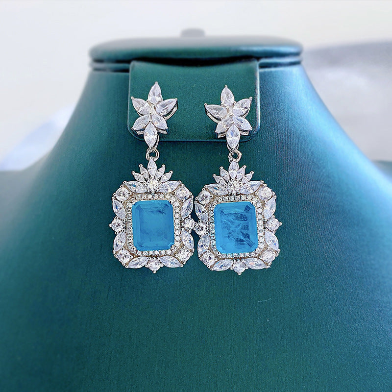 925 Sterling Silver Vintage Drop & Dangle Earrings featuring Synthetic Paraiba Stone - No Plating, Synthetic Gem Mosaic - Perfect for Daily Wear & Wedding Events, Comes with a Gift Box - Festive Halloween Touch