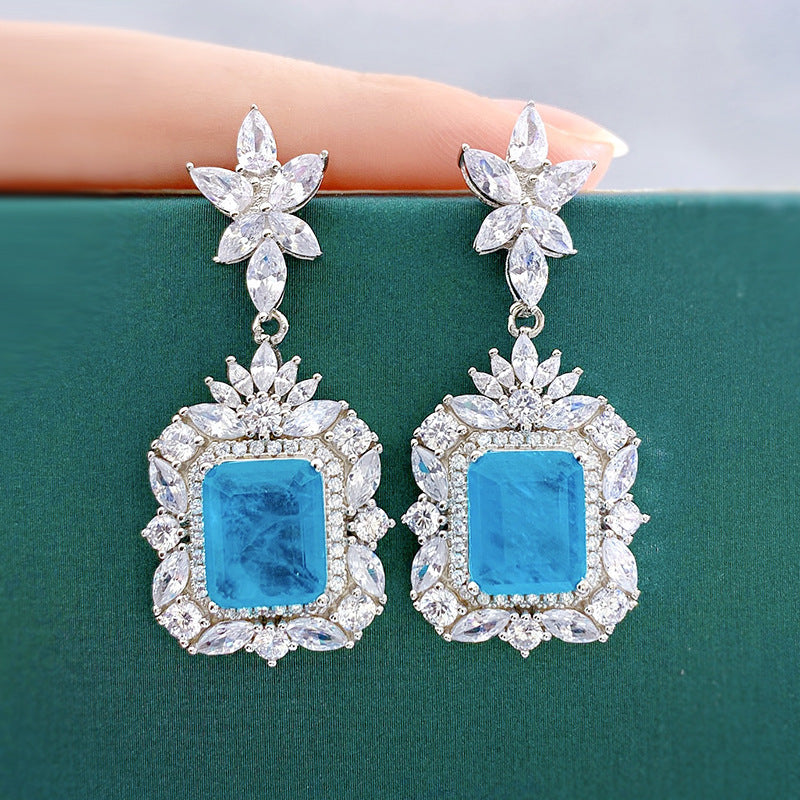 925 Sterling Silver Vintage Drop & Dangle Earrings featuring Synthetic Paraiba Stone - No Plating, Synthetic Gem Mosaic - Perfect for Daily Wear & Wedding Events, Comes with a Gift Box - Festive Halloween Touch