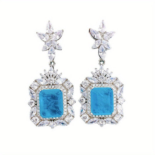 925 Sterling Silver Vintage Drop & Dangle Earrings featuring Synthetic Paraiba Stone - No Plating, Synthetic Gem Mosaic - Perfect for Daily Wear & Wedding Events, Comes with a Gift Box - Festive Halloween Touch