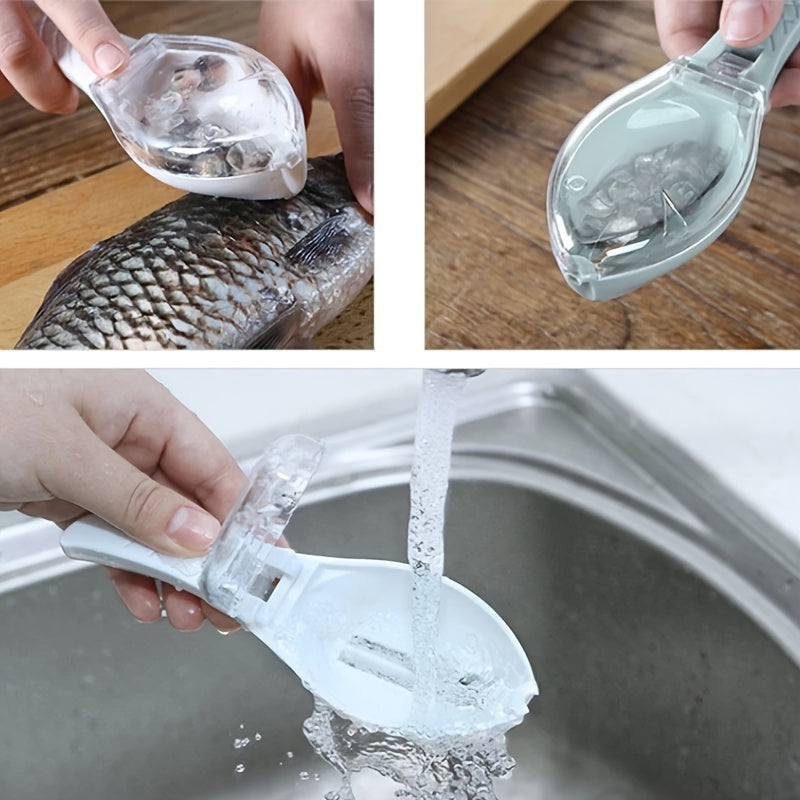 1pc Fish Scale Remover with Lid - Durable PVC scraper for efficient kitchen fish cleaning, non-electric peeling tool, essential cookware accessory.