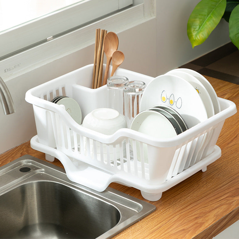 Double Layer Over Sink Dish Drying Rack with Utensil Holder, Large Capacity, Made from Cork Wood and Plastic, Space-Saving Kitchen Organizer, Easy to Clean, No Electricity Required