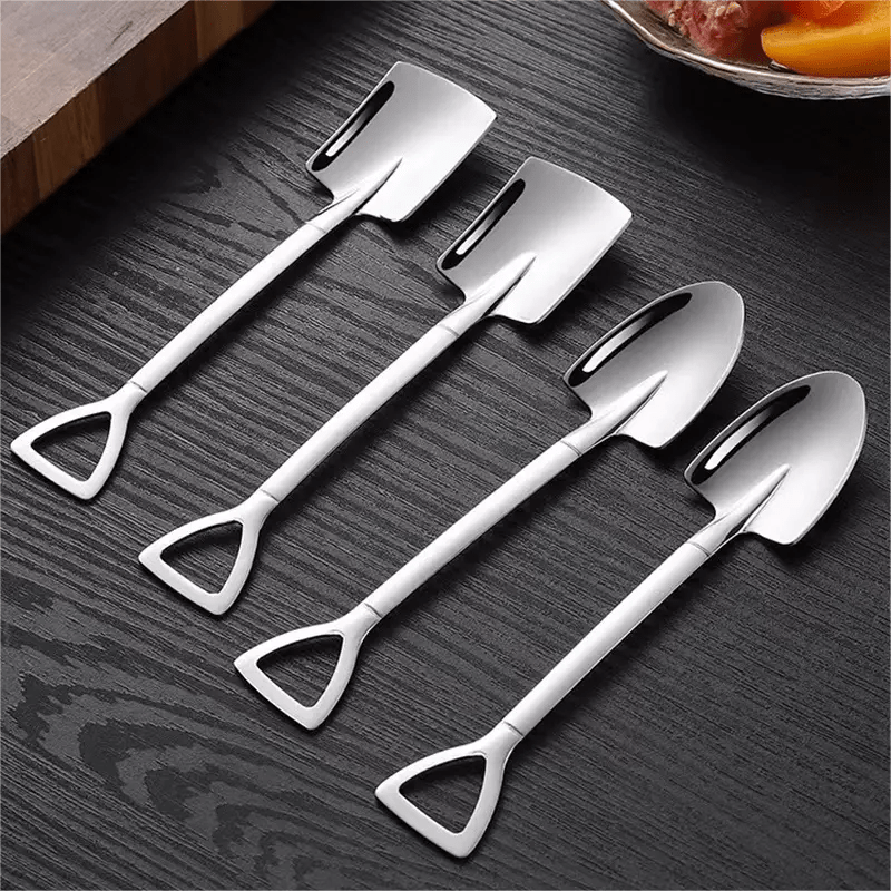 4/8pcs Stainless Steel Shovel Spoon Set for Home Kitchen or Dining Room, Ideal for Ice Cream, Fruit, Desserts, and Coffee.