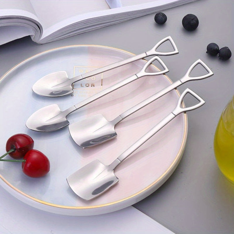 4/8pcs Stainless Steel Shovel Spoon Set for Home Kitchen or Dining Room, Ideal for Ice Cream, Fruit, Desserts, and Coffee.