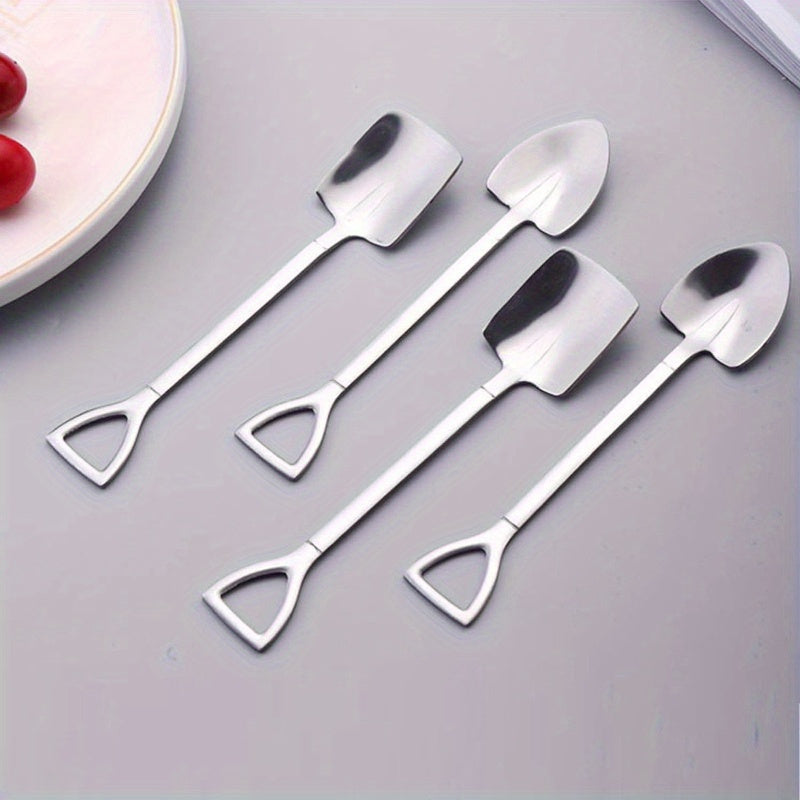 4/8pcs Stainless Steel Shovel Spoon Set for Home Kitchen or Dining Room, Ideal for Ice Cream, Fruit, Desserts, and Coffee.