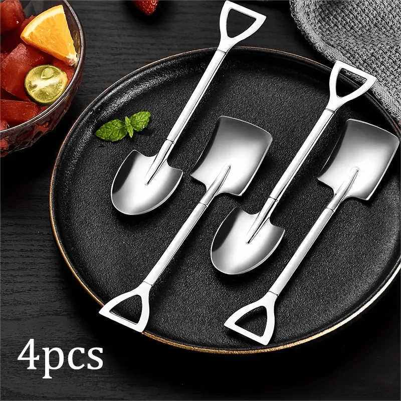 4/8pcs Stainless Steel Shovel Spoon Set for Home Kitchen or Dining Room, Ideal for Ice Cream, Fruit, Desserts, and Coffee.