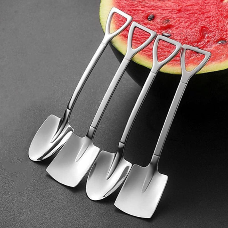 4/8pcs Stainless Steel Shovel Spoon Set for Home Kitchen or Dining Room, Ideal for Ice Cream, Fruit, Desserts, and Coffee.