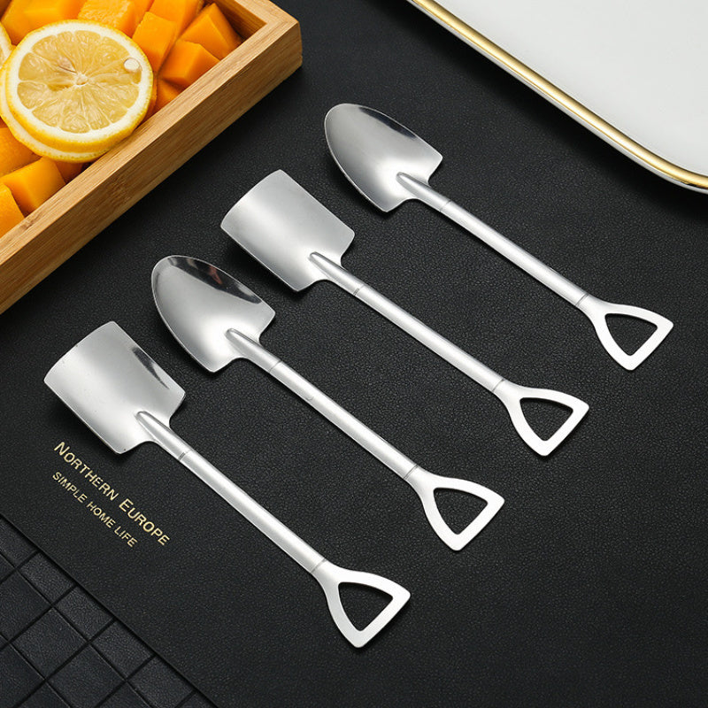 4/8pcs Stainless Steel Shovel Spoon Set for Home Kitchen or Dining Room, Ideal for Ice Cream, Fruit, Desserts, and Coffee.