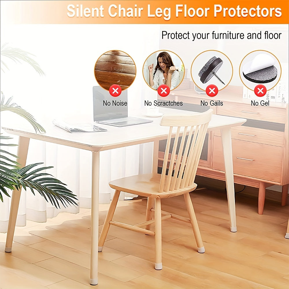 Protect your chairs and floors with this 24-pack of silicone chair leg protectors featuring felt pads. Reduce noise and prevent scratches with these furniture covers, perfect for dining rooms, offices, living rooms, and bar stools.