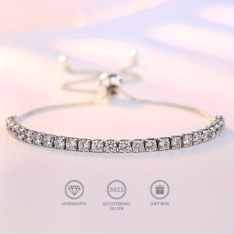 Timeless and Adorable 3.5CT Moissanite Tennis Bracelet for Women - Crafted in 925 Sterling Silver with 18K Gold Plating, Adjustable Size, Perfect for Everyday Wear and Special Events - Must-Have Mardi Gras Day Accessory