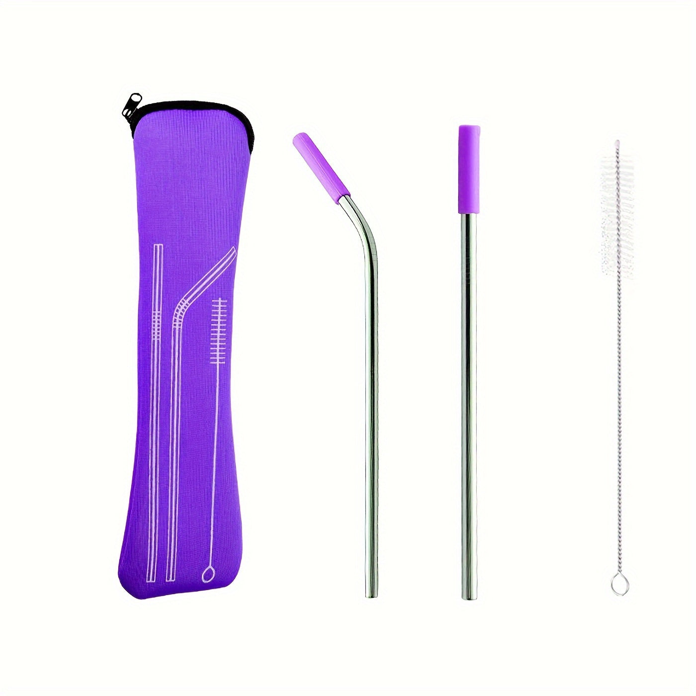 A set of 1 stainless steel straw with a silicone head, complete with a replacement straw, straw brush, and storage bag - the perfect cup accessory.