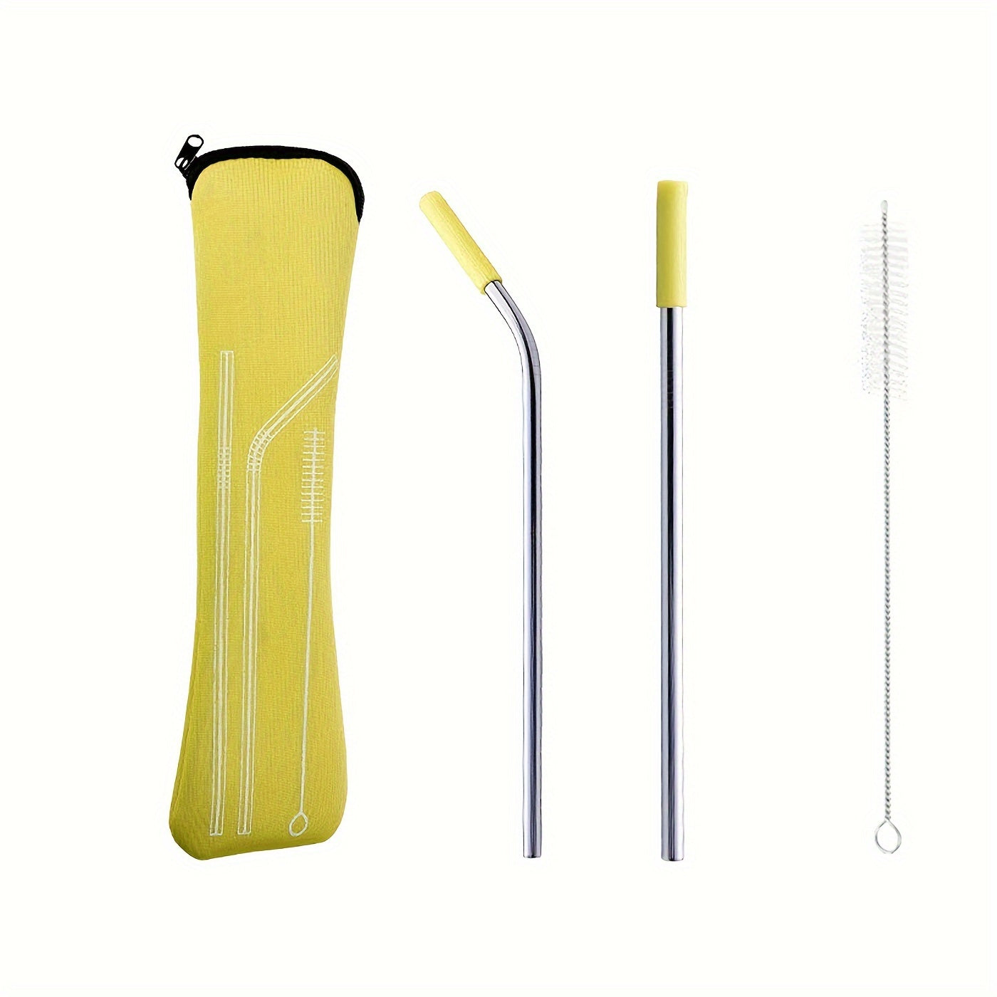 A set of 1 stainless steel straw with a silicone head, complete with a replacement straw, straw brush, and storage bag - the perfect cup accessory.