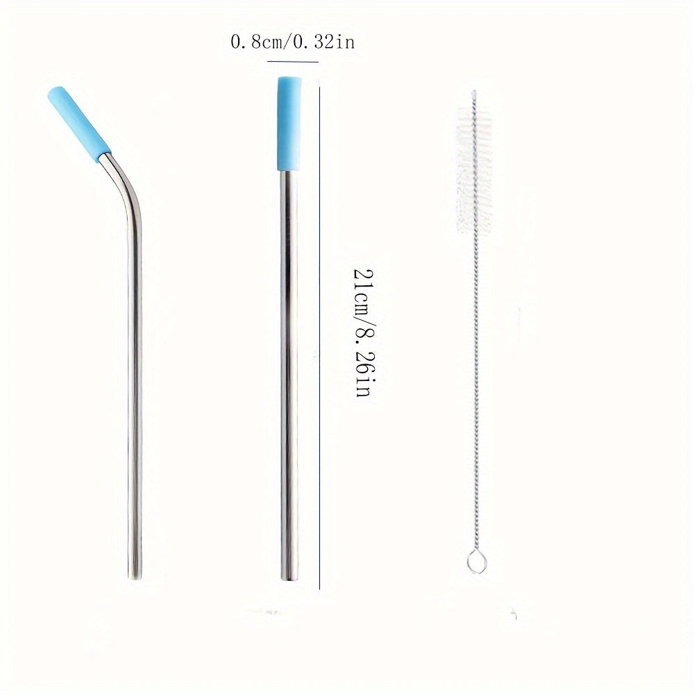 A set of 1 stainless steel straw with a silicone head, complete with a replacement straw, straw brush, and storage bag - the perfect cup accessory.