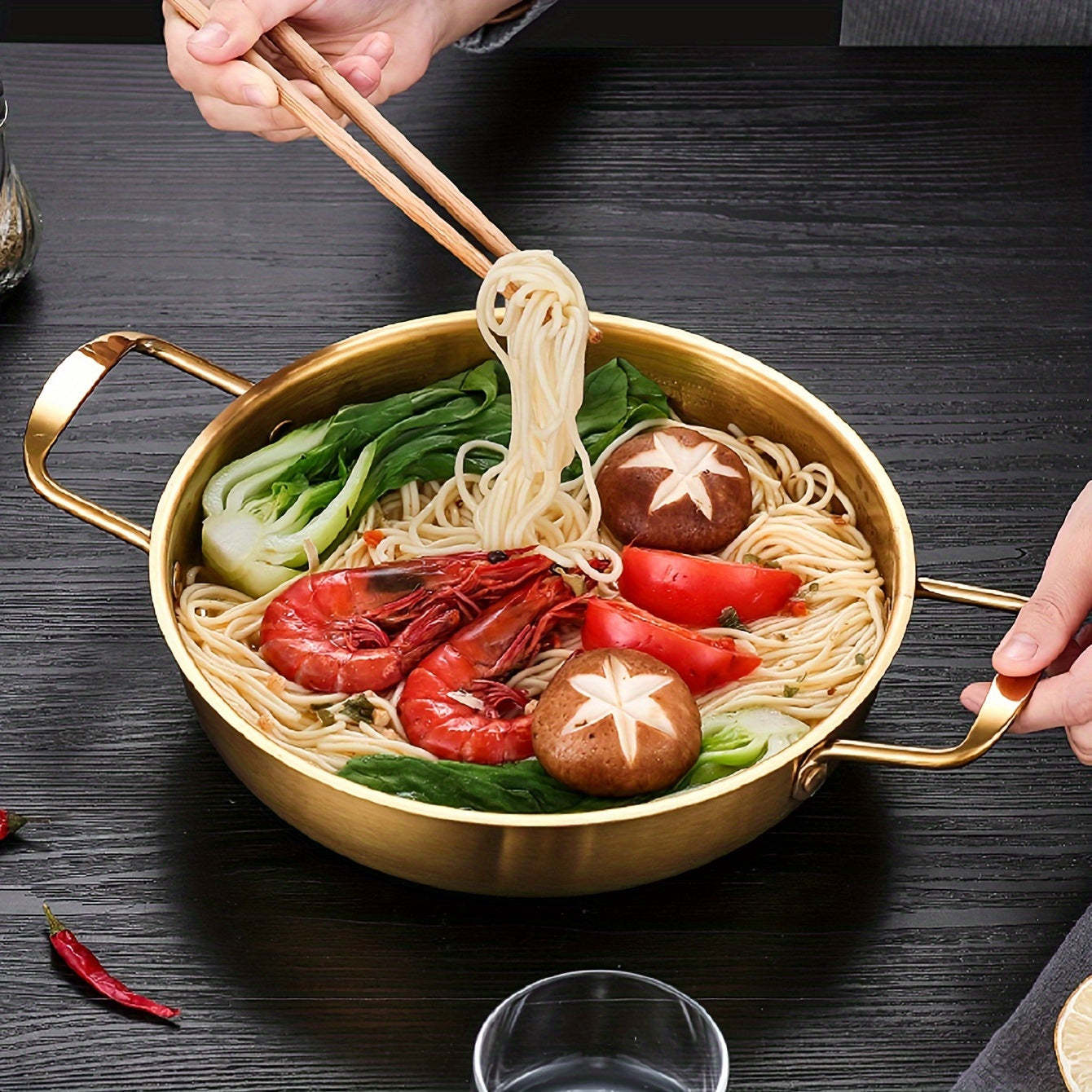 Premium Golden Stainless Steel Ramen Pot - Quick Arrival, Perfect for Soup & Seafood - Reliable Cookware for Home and Restaurant