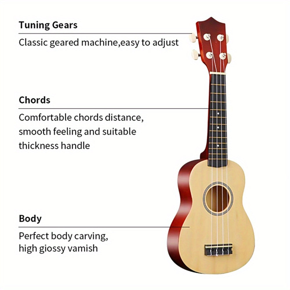 Professional adult beginner ukulele in Hawaiian style, measuring 53.34 cm and featuring four strings.