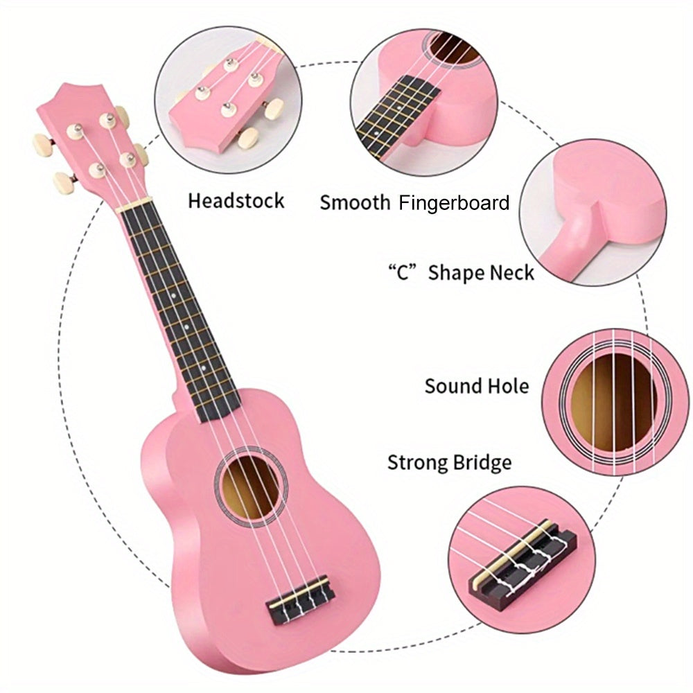 Professional adult beginner ukulele in Hawaiian style, measuring 53.34 cm and featuring four strings.