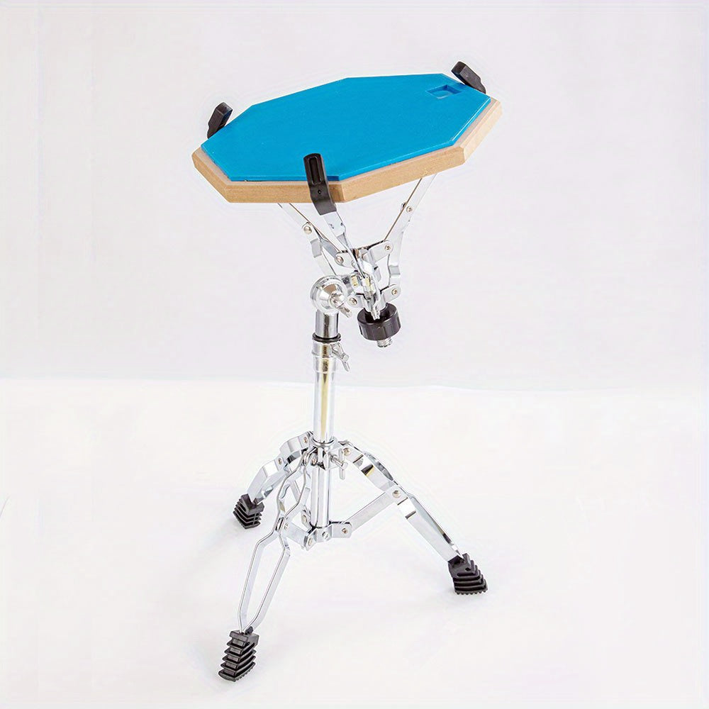 Durable silver-grey alloy snare drum stand fits 30.48 cm drum pad, ideal for sitting or standing positions.