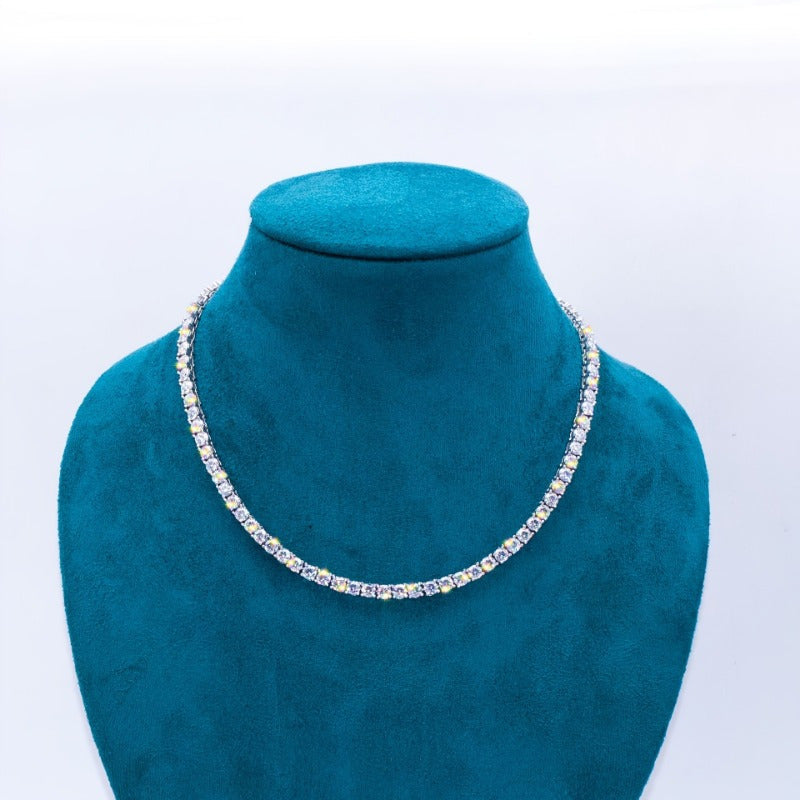 Timeless Vintage Moissanite Tennis Necklace for Women, Crafted in 925 Silver with 18K Gold Plating, ETERNALS EARTH 45cm Classic Beaded Pendant, Charming Spring Festival Jewelry Suitable for Daily Wear and Vacations Throughout the Year.