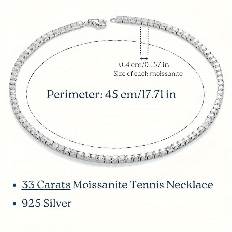 Timeless Vintage Moissanite Tennis Necklace for Women, Crafted in 925 Silver with 18K Gold Plating, ETERNALS EARTH 45cm Classic Beaded Pendant, Charming Spring Festival Jewelry Suitable for Daily Wear and Vacations Throughout the Year.