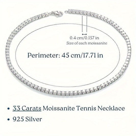 Timeless Vintage Moissanite Tennis Necklace for Women, Crafted in 925 Silver with 18K Gold Plating, ETERNALS EARTH 45cm Classic Beaded Pendant, Charming Spring Festival Jewelry Suitable for Daily Wear and Vacations Throughout the Year.