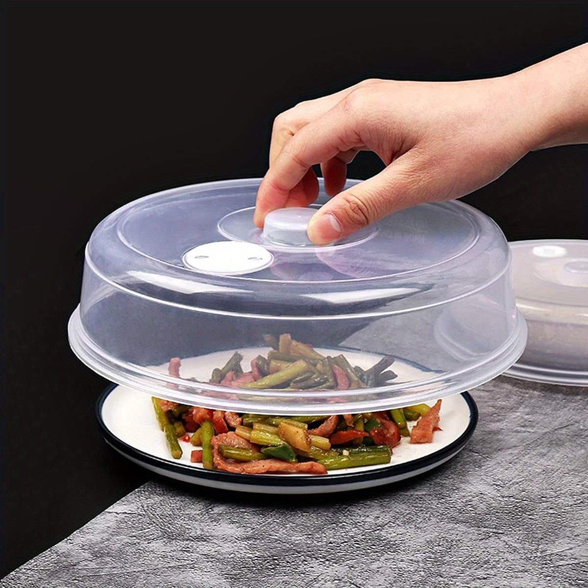 Set of 2 BPA-free microwave-safe covers for food preservation, heat resistant and transparent, sizes 23.01cm and 16.99cm