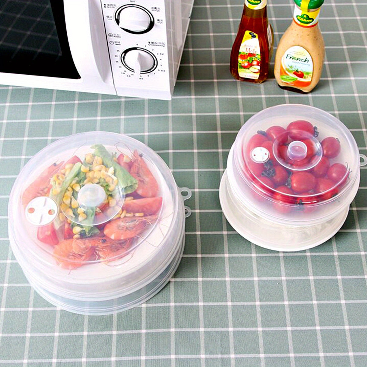 Set of 2 BPA-free microwave-safe covers for food preservation, heat resistant and transparent, sizes 23.01cm and 16.99cm