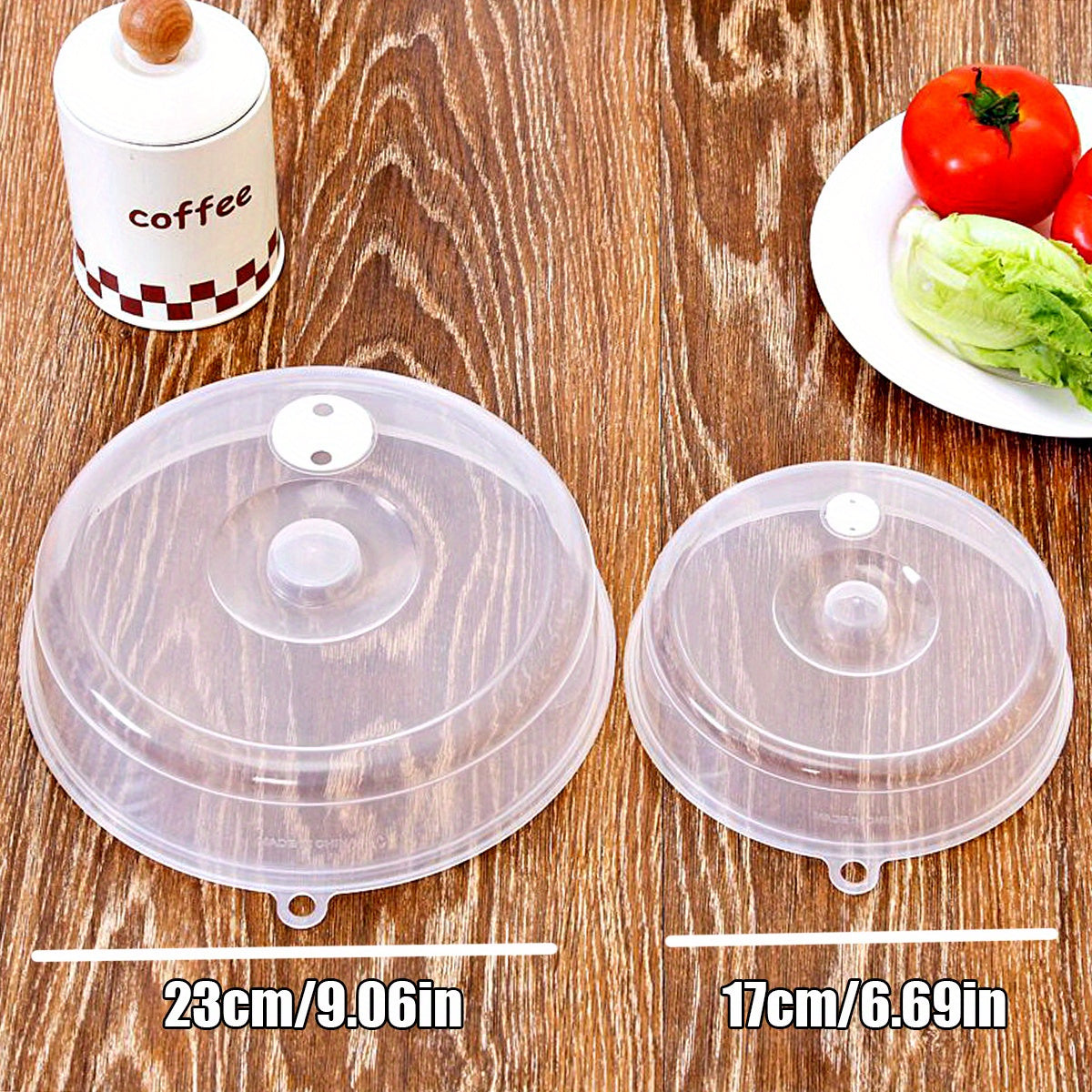 Set of 2 BPA-free microwave-safe covers for food preservation, heat resistant and transparent, sizes 23.01cm and 16.99cm