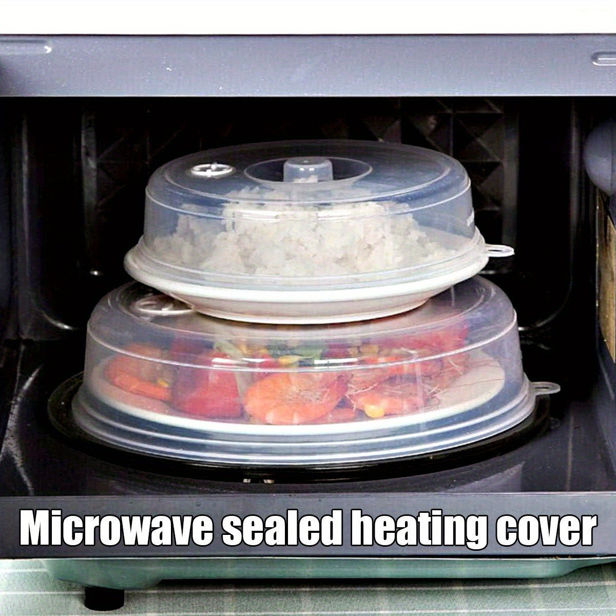 Set of 2 BPA-free microwave-safe covers for food preservation, heat resistant and transparent, sizes 23.01cm and 16.99cm