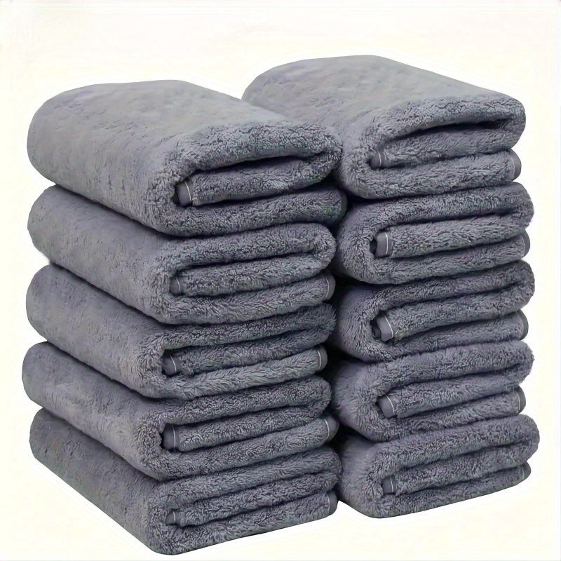 10-Pack of Super Absorbent Coral Fleece Towels, Ultra-Soft Polyester Blend, 280 GSM Knit Fabric, Modern Style for Home, Bath, Gym, Hotel, Spa. Quick-Dry Space-Themed Towels, Machine Washable.