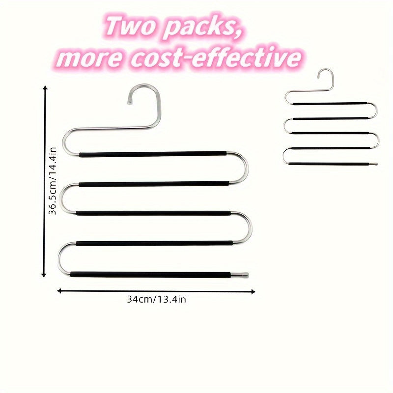 Space-saving stainless steel pants hanger with multiple layers for organizing trousers, towels, and scarves - features non-slip design.