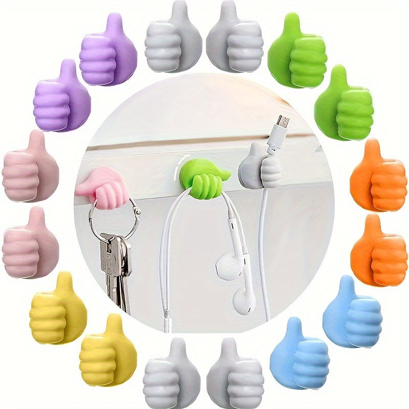 20 premium polished plastic thumb wall hooks with versatile adhesive for organizing cables, cords, and keys in the office.