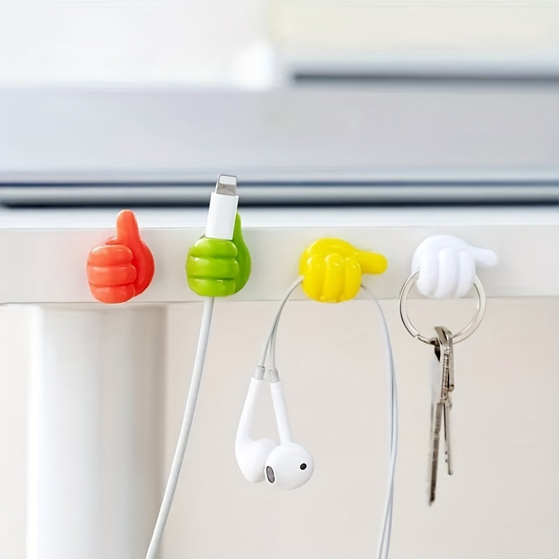 20 premium polished plastic thumb wall hooks with versatile adhesive for organizing cables, cords, and keys in the office.