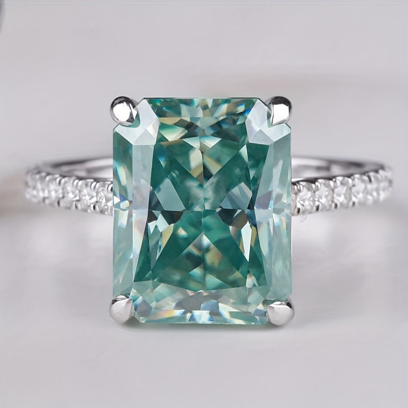 Кольцо для помолвки Shavano Blue-Green Moissanite с радужной огранкой - доступно в вариантах 1/2/3 карата, изготовлено из серебра 925 пробы, идеальный подарок на годовщину или свадьбу для нее