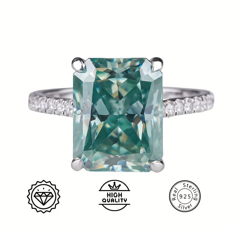 Кольцо для помолвки Shavano Blue-Green Moissanite с радужной огранкой - доступно в вариантах 1/2/3 карата, изготовлено из серебра 925 пробы, идеальный подарок на годовщину или свадьбу для нее