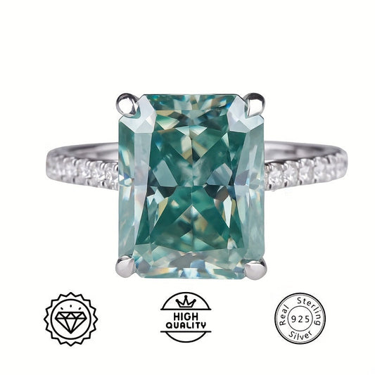 Shavano Blue-Green Moissanite Engagement Ring with Radiant Cut - Available in 1/2/3 Carat Options, Crafted from 925 Sterling Silver, Ideal Anniversary or Wedding Gift for Her