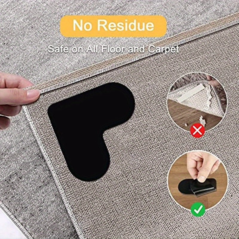 Non-Slip Rug Grippers - Set of 4 or 8 Pieces, Securely Grip Any Rug on Hardwood Floors and Tiles, Washable and Reusable Corner Grips, Double-Sided for Durable Hold